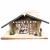 Szopka bożonarodzeniowa drewniana z oświetleniem i ogniskiem + Św. Rodzina 20 cm - dach drewniany