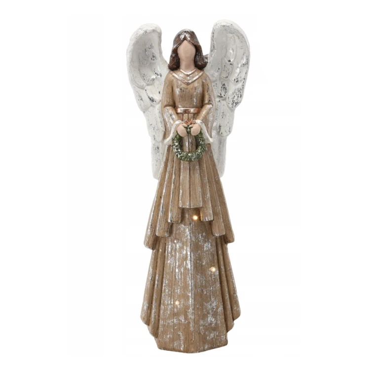 Anioł z wieńcem 63 cm LED - figura anioła