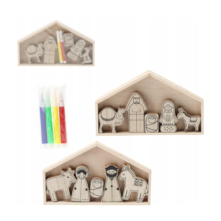 Szopka bożonarodzeniowa do samodzielnego złożenia drewniana z pisakami