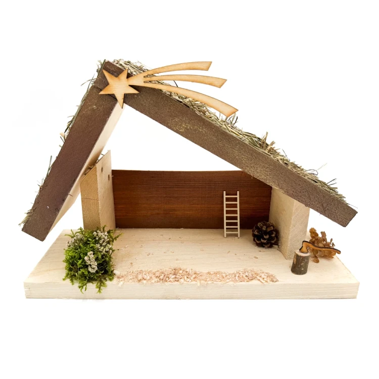 Szopka bożonarodzeniowa drewniana z oświetleniem 33 cm