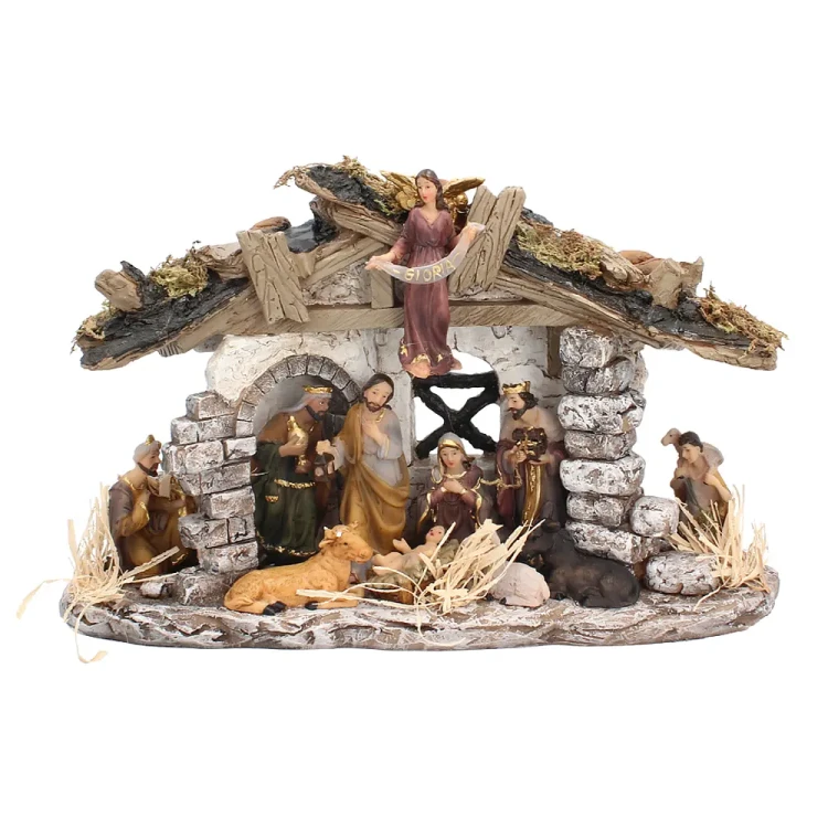 Szopka bożonarodzeniowa kamienna 30 cm z oświetleniem i figurami