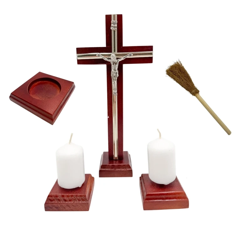 Zestaw kolędowy drewniany z kropidłem - wiśniowy