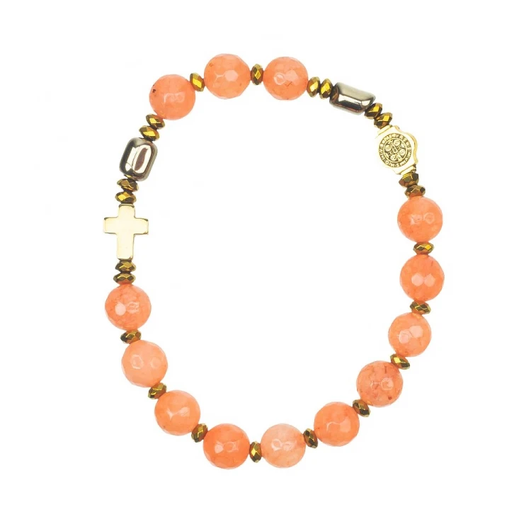 Bransoletka agat pomarańczowy z krzyżem