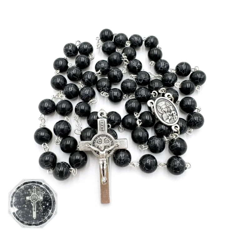 Różaniec z naturalnego agatu czarnego