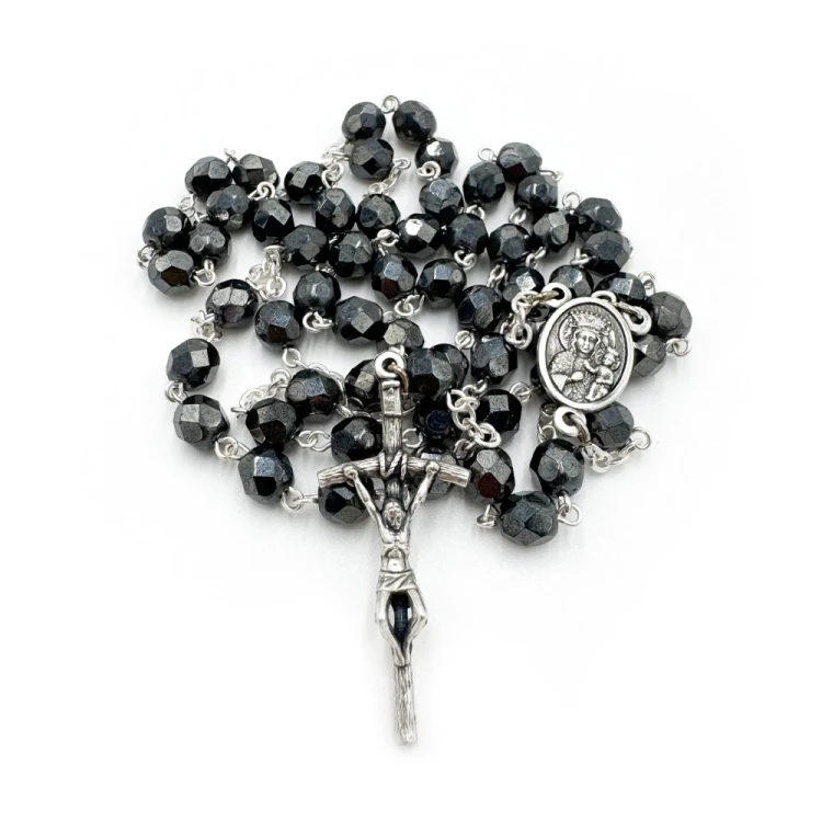 Różaniec kryształowy czarny jednolity