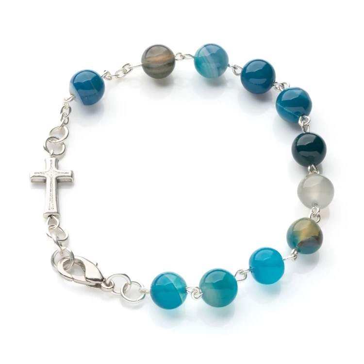 Bransoletka różaniec agat niebieski