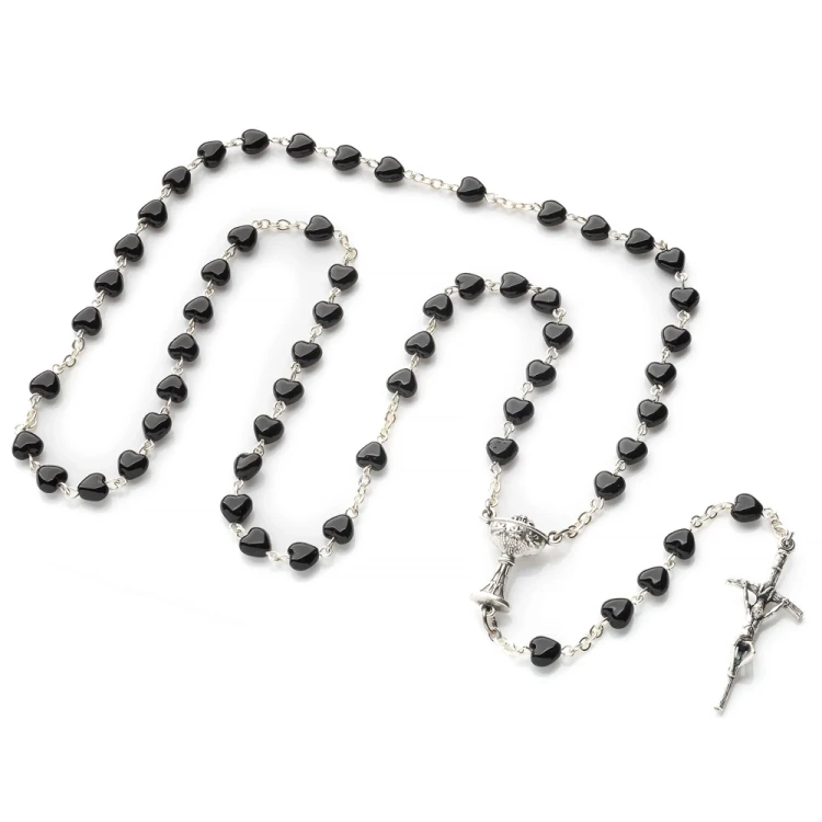 Różaniec komunijny serduszka czarne