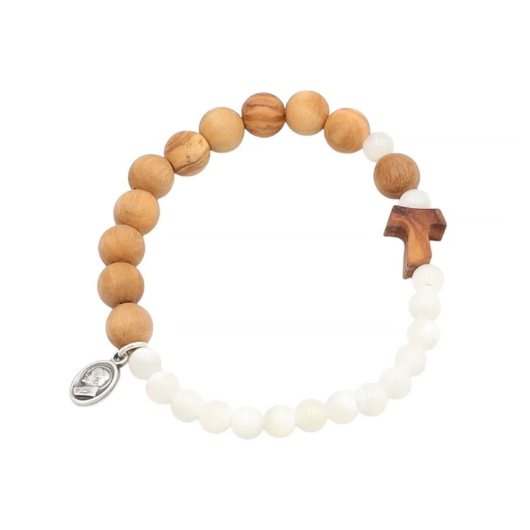 Bransoletka drewno oliwne 8 mm + masa perłowa 6 mm