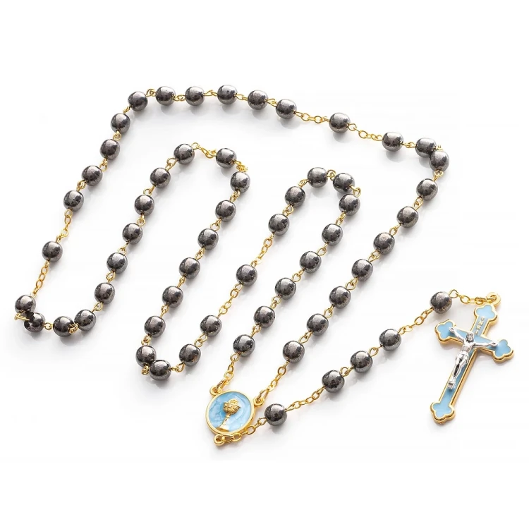 Różaniec komunijny hematyt perła