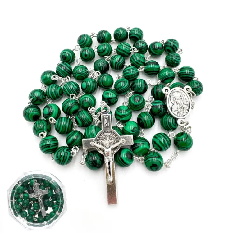 Różaniec z naturalnego malachitu