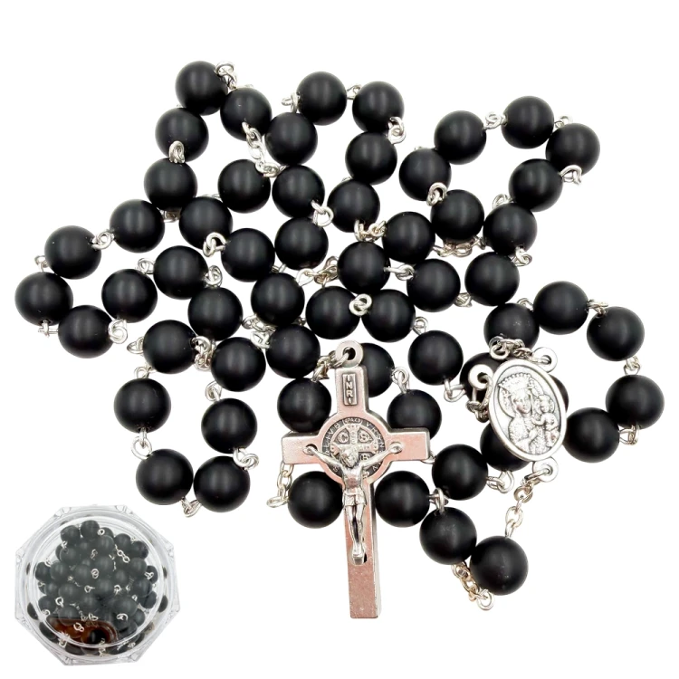 Różaniec z naturalnego onyksu matowego