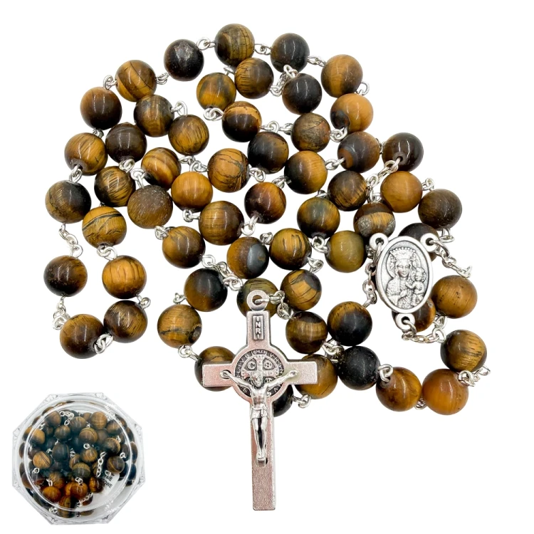 Różaniec z naturalnego tygrysiego oka matowego