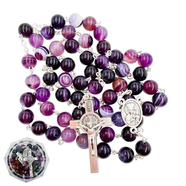 Różaniec z naturalnego agatu fioletowego