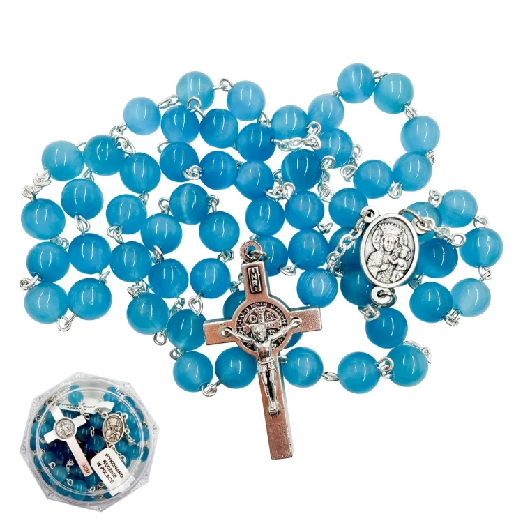 Różaniec z naturalnego kociego oka aqua