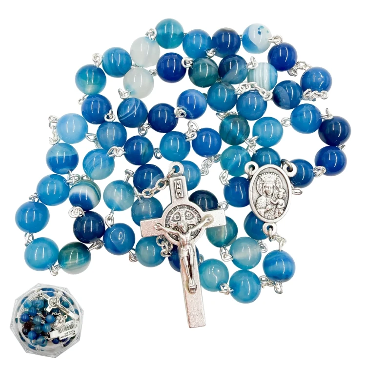 Różaniec z naturalnego agatu niebieskiego