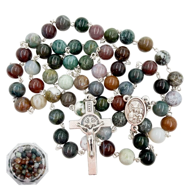 Różaniec z naturalnego agatu indyjskiego