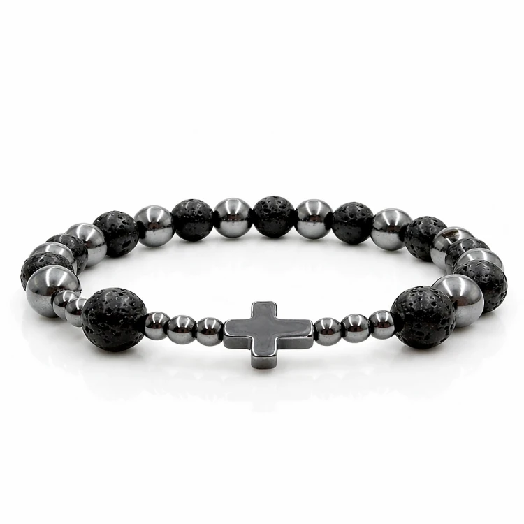 Bransoletka z lawy wulkanicznej i hematytu