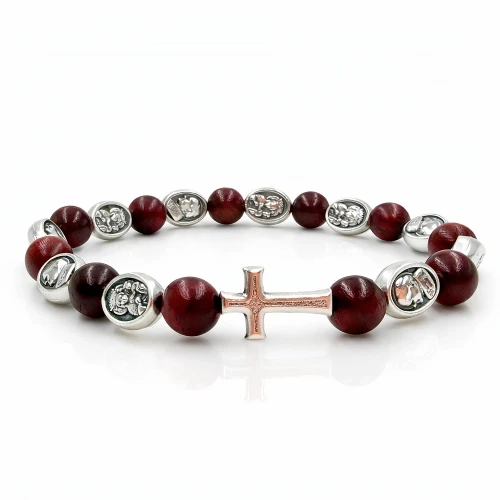 Bransoletka mahoń z medalikami