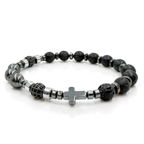 Bransoletka z lawy wulkanicznej z krzyżem