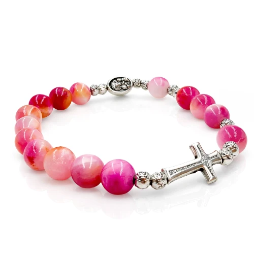 Bransoletka z agatu różowego z medalikiem