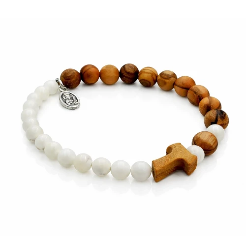 Bransoletka z drewna oliwnego i masy perłowej