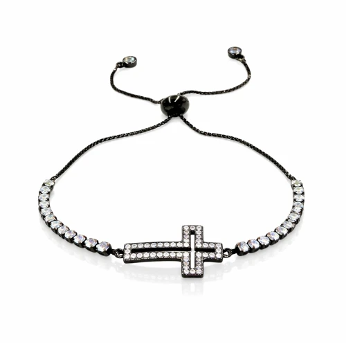 Bransoletka stal chirurgiczna z krzyżem czarna