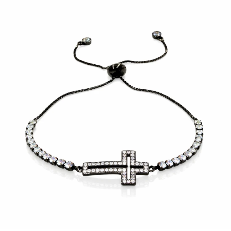 Bransoletka stal chirurgiczna z krzyżem czarna