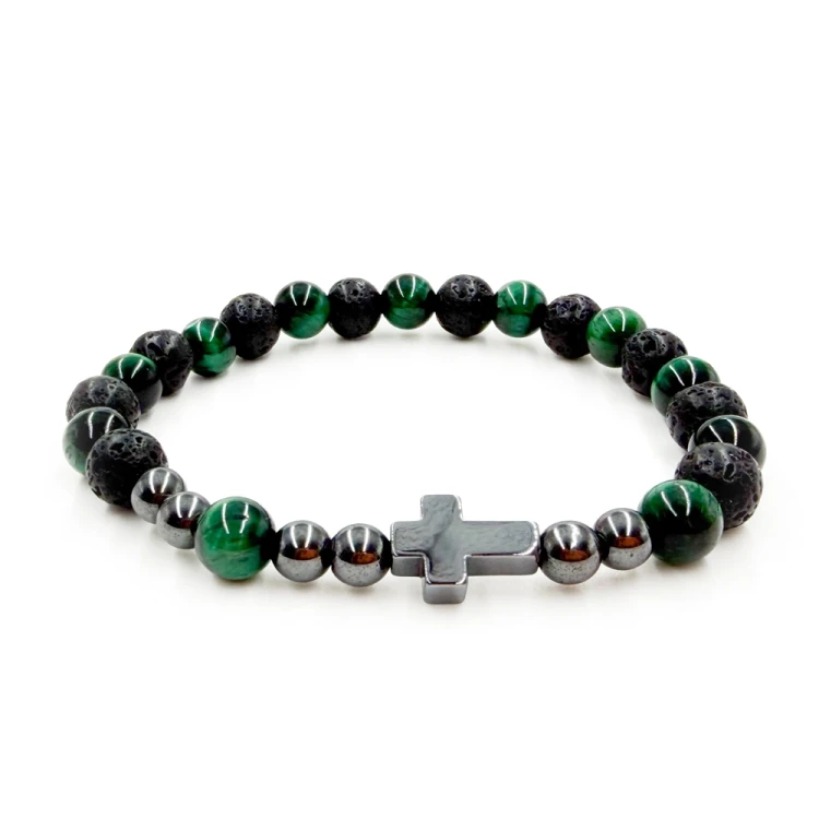 Bransoletka z lawy wulkanicznej i tygrysiego oka zielonego