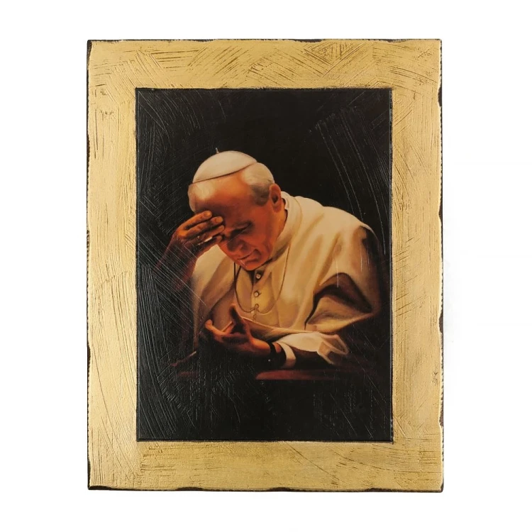 Ikona Święty Jan Paweł II w złotej ramie