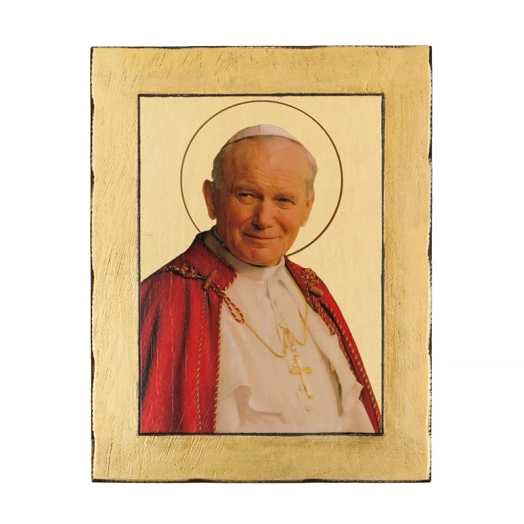 Ikona Święty Jan Paweł II w złotej ramie - jasne tło