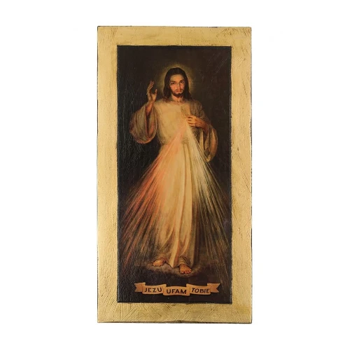 Ikona Jezus Miłosierny w złotej ramie