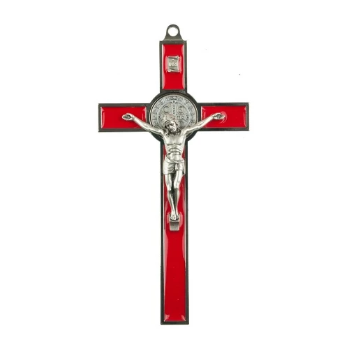 Krzyż Św. Benedykta czerwony metalowy 20 cm