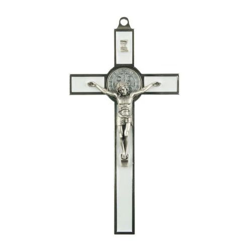 Krzyż Św. Benedykta biały metalowy 20 cm