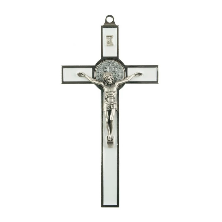 Krzyż Św. Benedykta biały metalowy 20 cm