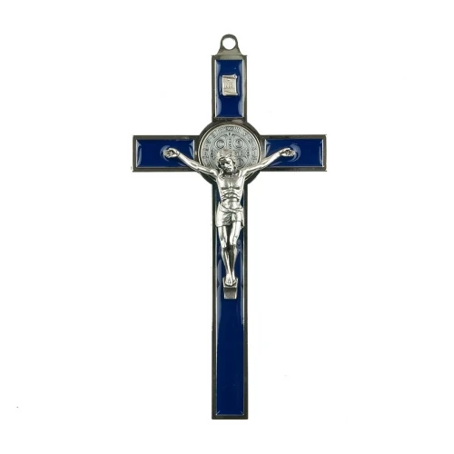 Krzyż Św. Benedykta niebieski metalowy 20 cm