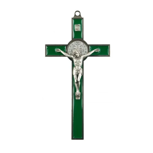 Krzyż Św. Benedykta zielony metalowy 20 cm