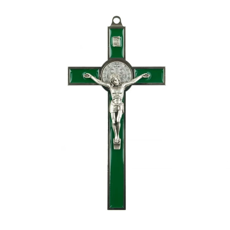 Krzyż Św. Benedykta zielony metalowy 20 cm