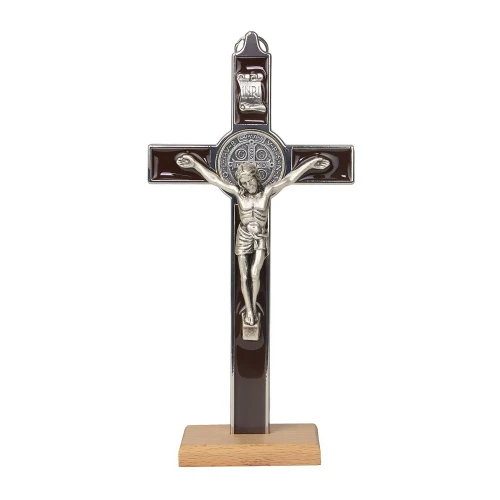 Krzyż Św. Benedykta stojący 20 cm brązowy metalowy