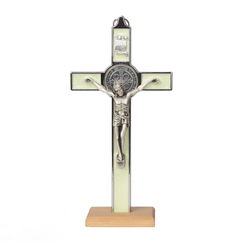 Krzyż Św. Benedykta stojący 20 cm fluor metalowy
