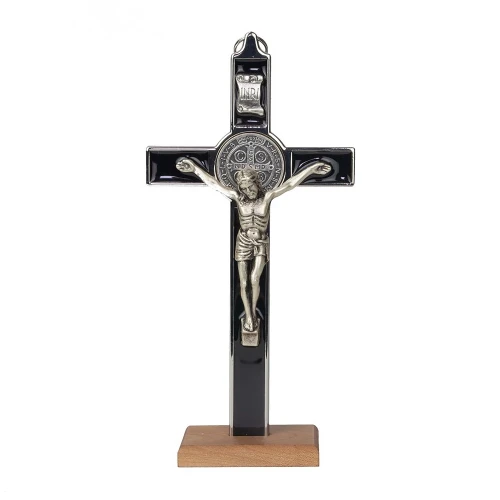 Krzyż Św. Benedykta stojący 20 cm czarny metalowy