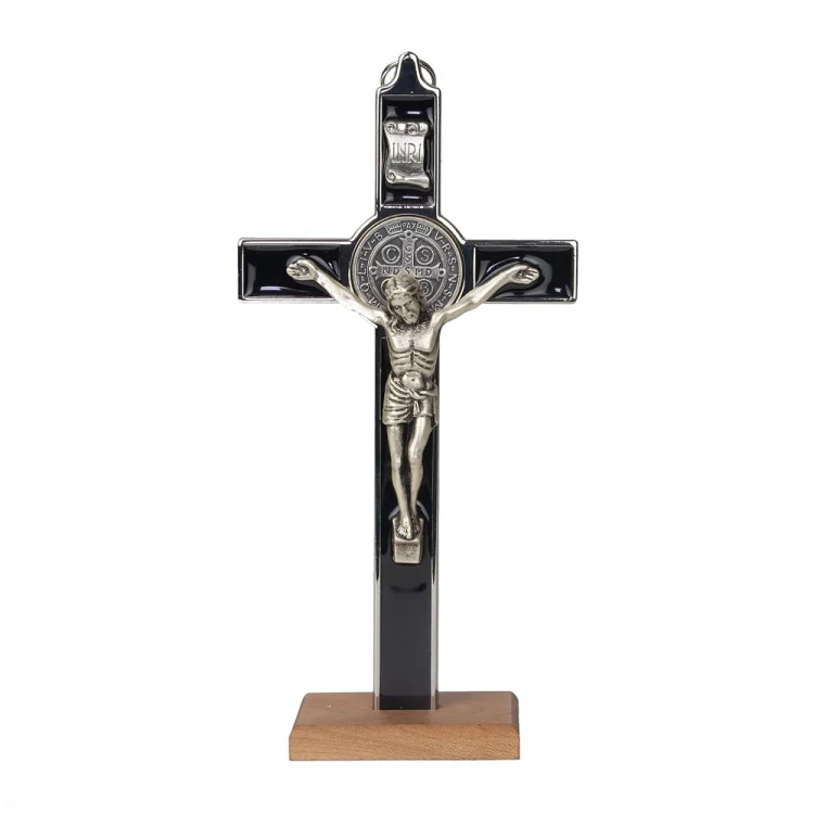 Krzyż Św. Benedykta stojący 20 cm czarny metalowy