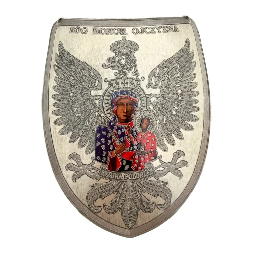Ryngraf Matka Boska Częstochowska z orłem posrebrzany patriotyczny