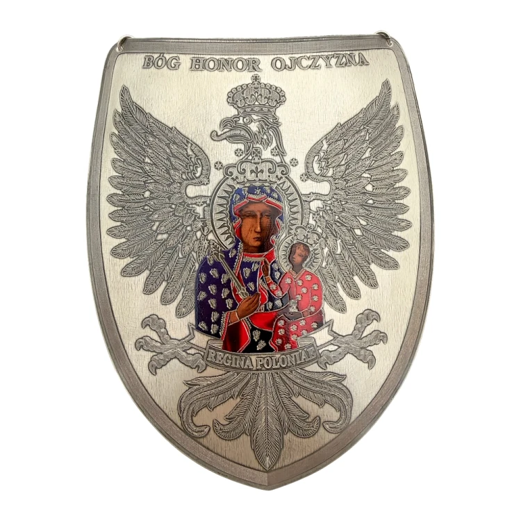 Ryngraf Matka Boska Częstochowska z orłem posrebrzany patriotyczny