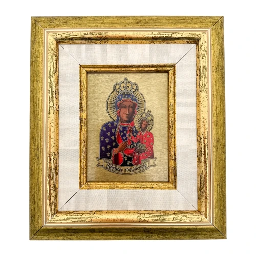 Obraz Ikona Matka Boska Częstochowska grawerowana w koronie 18 x 21 cm