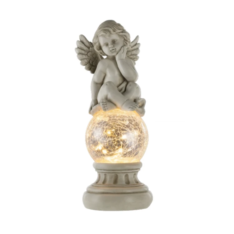 Aniołek na kuli LED zbite szkło 37 cm - dekoracja na grób