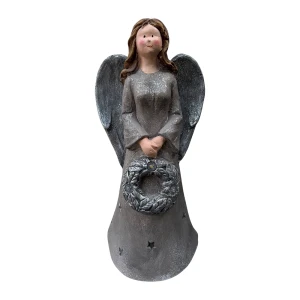 Anioł z wieńcem LED grający melodię - figura 50 cm