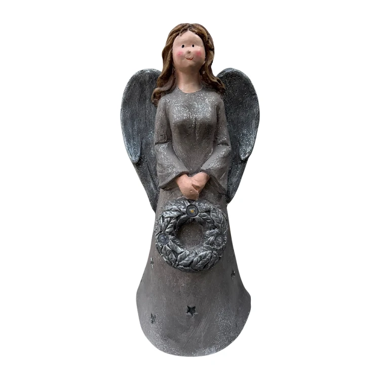 Anioł z wieńcem LED grający melodię - figura 50 cm