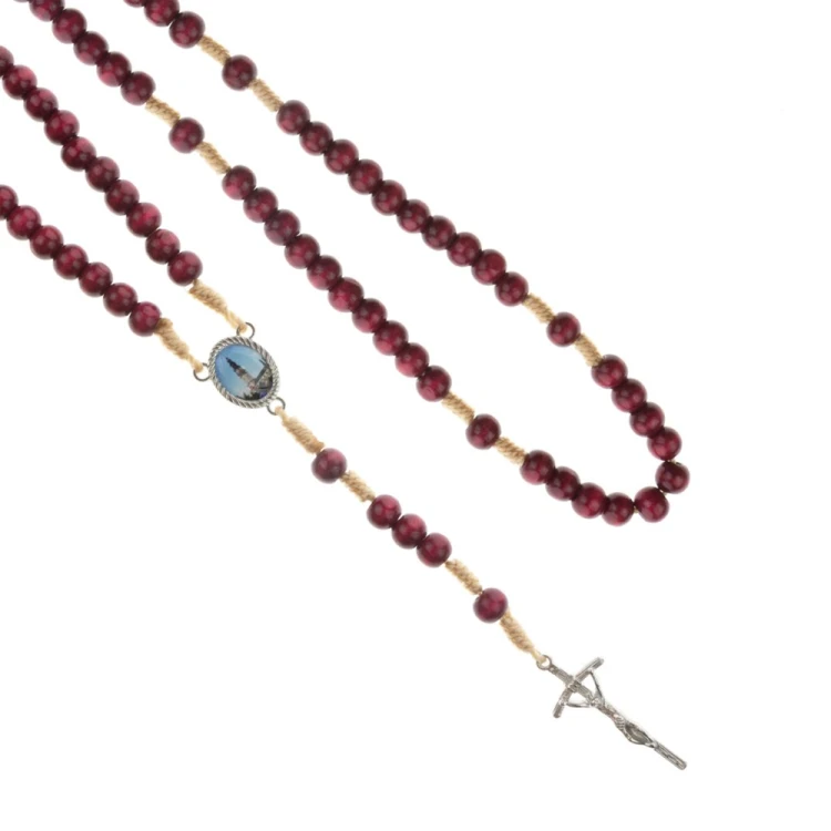 Różaniec drewniany na sznurku z MB Częstochowską