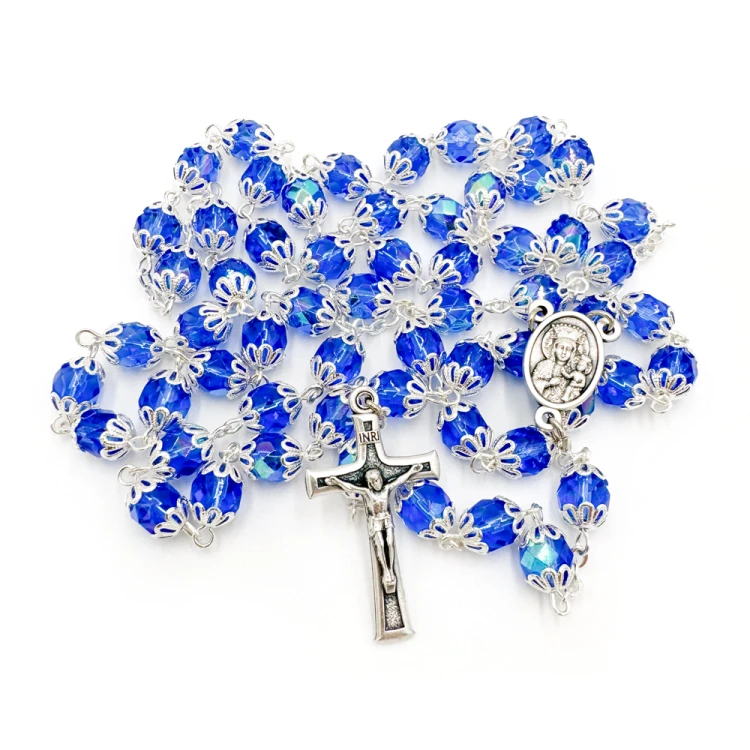 Różaniec kryształowy błękitny z kapturkiem