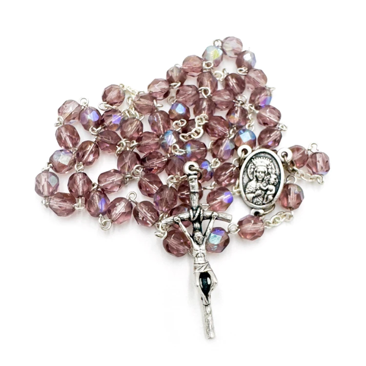 Różaniec kryształowy różowy